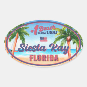 Siesta Key Florida Watercolor Souvenirs FL Vintage Oval Sticker