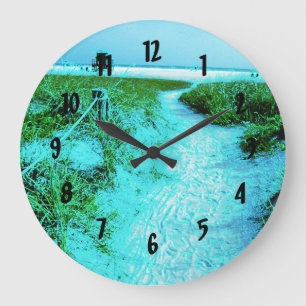 Siesta Keys Beach in Coloured Edges Themed Gifts Large Clock
