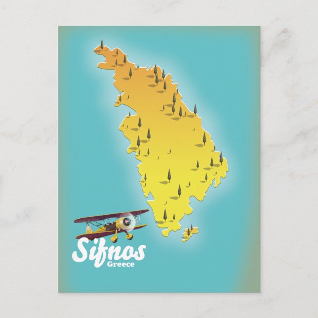 Sifnos Greece retro map Postcard (Front)