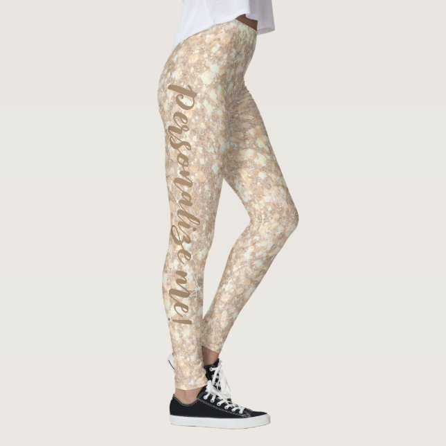 Sifting Sand Peach Brown Glitter CUSTOM TEXT Leggings (Right)
