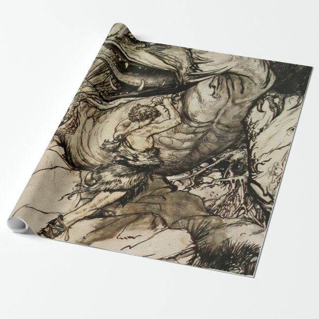 “Sigfried Kills Fafner” by Arthur Rackham Wrapping Paper (Unrolled)