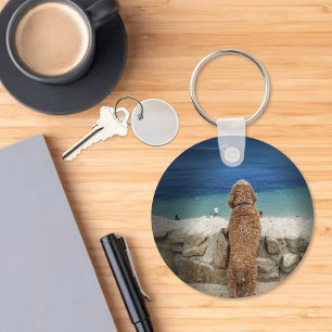 Sight Seeing Dog on the Beach Key Ring