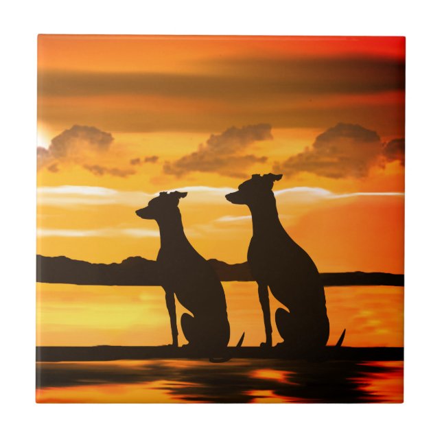 Sighthounds Greyhound Sunrise Ceramic Tile (Front)