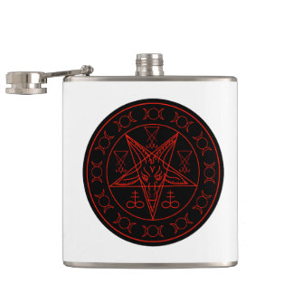 Sigil of Baphomet triple moon and sigil of lucifer Hip Flask