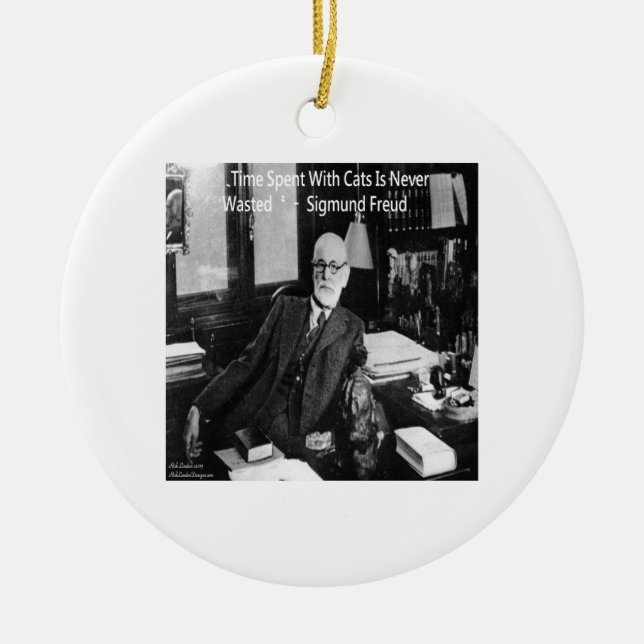 Sigmund Freud In His Office & Funny Cat Quote Ceramic Tree Decoration (Front)