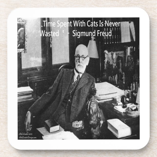 Sigmund Freud In His Office & Funny Cat Quote Coaster (Front)