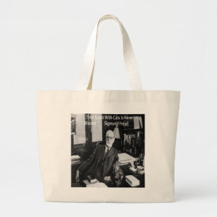 Sigmund Freud In His Office & Funny Cat Quote Large Tote Bag