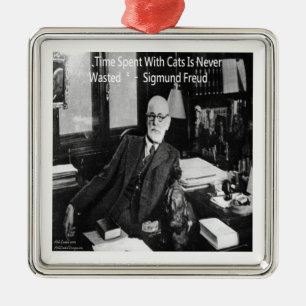 Sigmund Freud In His Office & Funny Cat Quote Metal Tree Decoration
