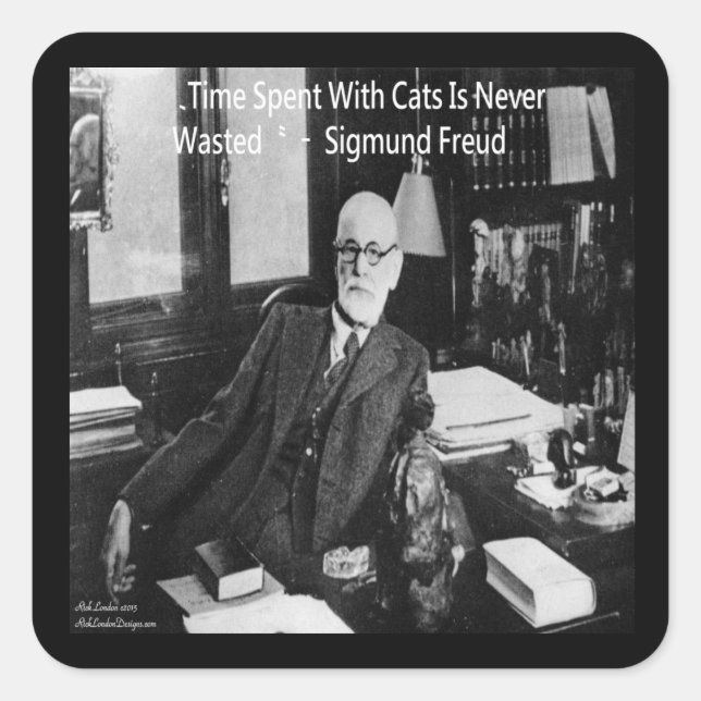 Sigmund Freud In His Office & Funny Cat Quote Square Sticker (Front)
