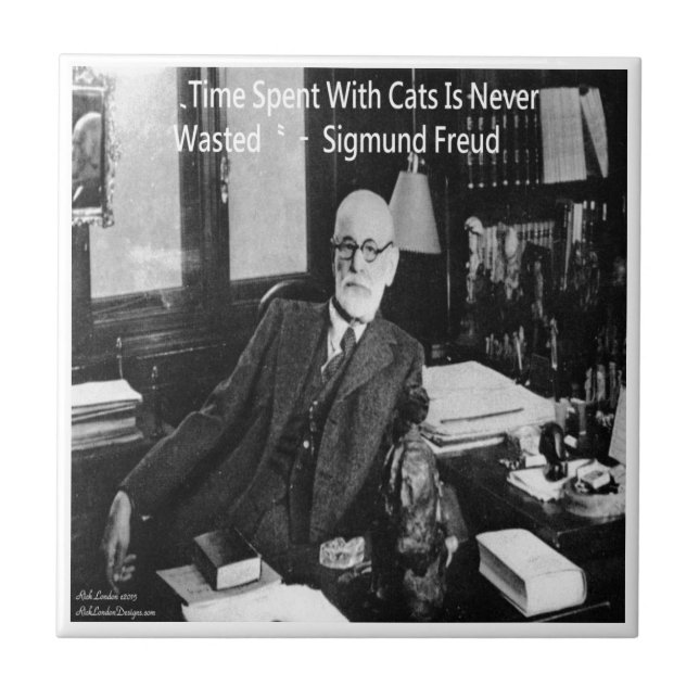 Sigmund Freud In His Office & Funny Cat Quote Tile (Front)