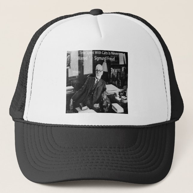 Sigmund Freud In His Office & Funny Cat Quote Trucker Hat (Front)