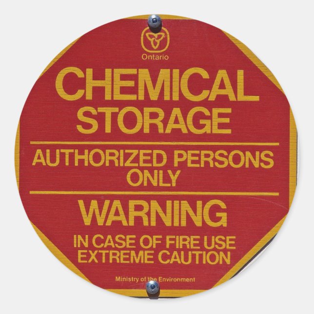 Sign board indicating Chemical storage Classic Round Sticker (Front)