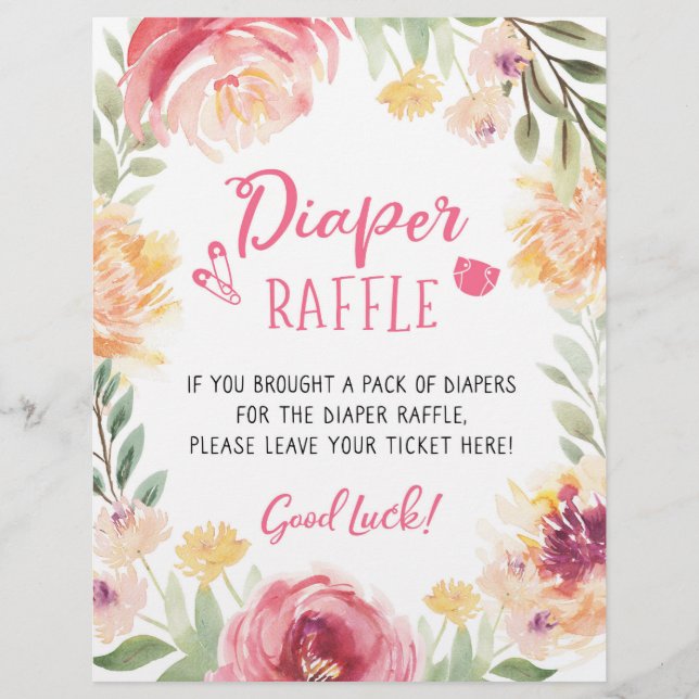 SIGN Diaper Raffle Baby Shower party Game (Front)