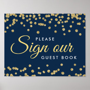 Sign Guestbook Gold Faux Glitter Confetti Navy