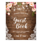 Sign Guestbook Rustic Floral String Lights Lace