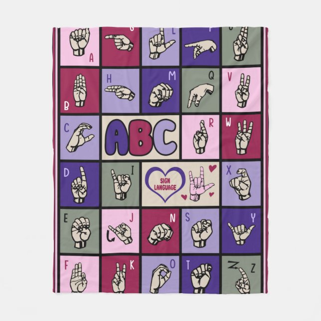 Sign language ABC love ASL Mum Love Fleece Blanket (Front)