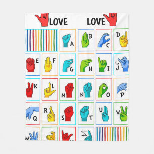 Sign Language Alphabet Colours ASL Mum Love Fleece Blanket