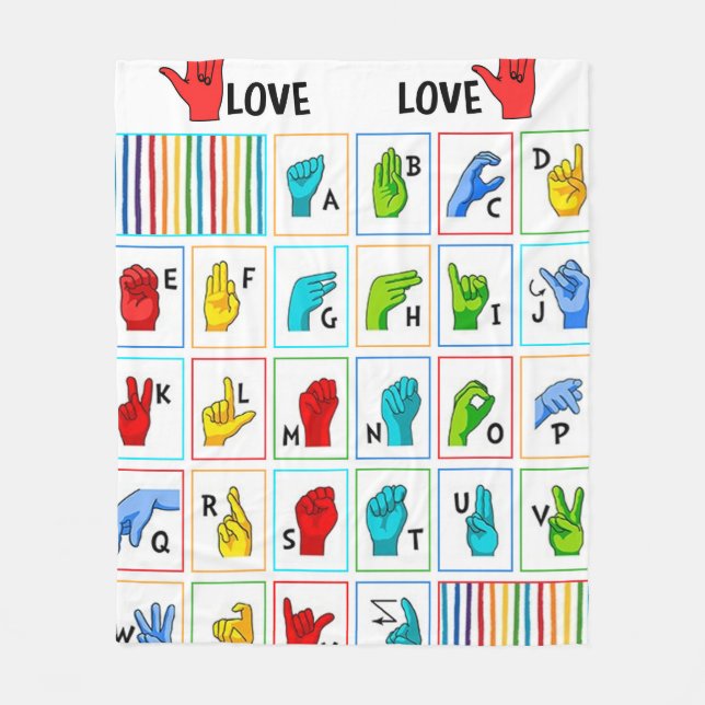 Sign Language Alphabet Colours ASL Mum Love Fleece Blanket (Front)