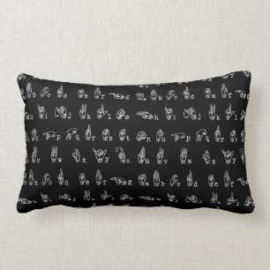 Sign Language Alphabet // White on Black // Lumbar Cushion