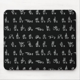Sign Language Alphabet // White on Black // Mouse Pad