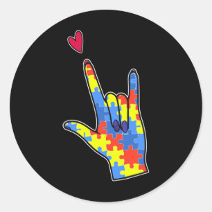 Sign Language Autism Awareness Colourful Puzzle  Classic Round Sticker