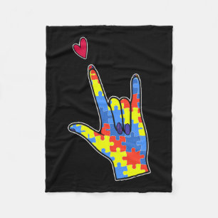 Sign Language Autism Awareness Colourful Puzzle Fleece Blanket