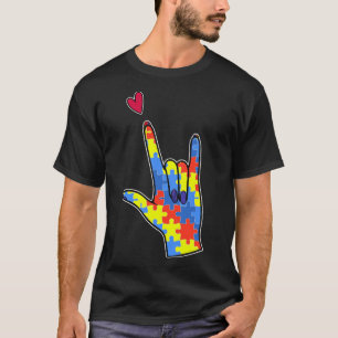 Sign Language Autism Awareness Colourful Puzzle  T-Shirt