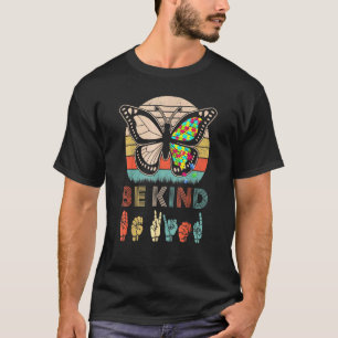 Sign Language Butterfly Autism Bekind Lady Vintage T-Shirt