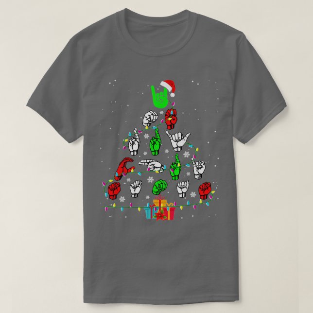 Sign Language Christmas Tree Merry Christmas Gifts T-Shirt (Design Front)