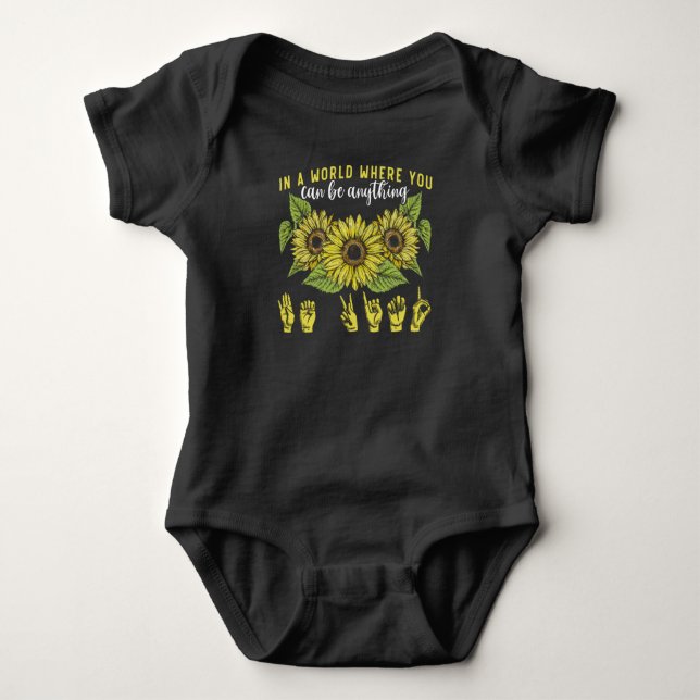 Sign Language Deaf Sunflower Be Kind Baby Bodysuit (Front)