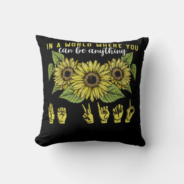 Sign Language Deaf Sunflower Be Kind Cushion (Front)