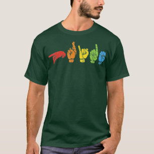 Sign Language Funny Rainbow Flag Gay LGBT Deaf T-Shirt