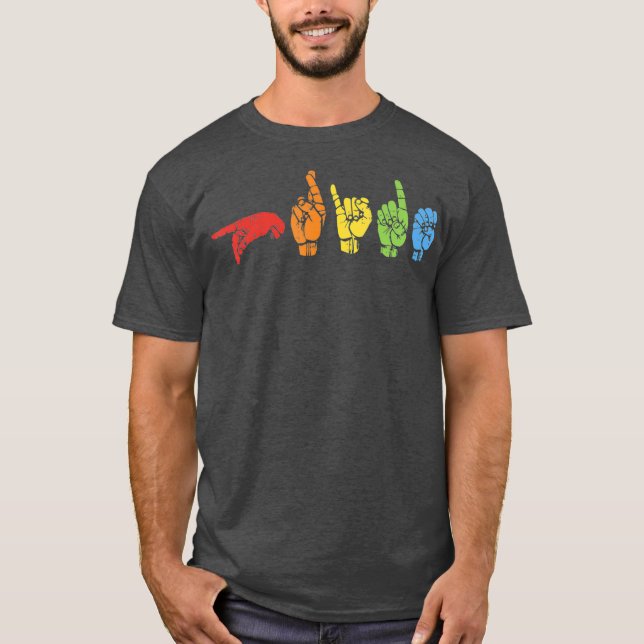 Sign Language Funny Rainbow Flag Gay LGBT Deaf T-Shirt (Front)
