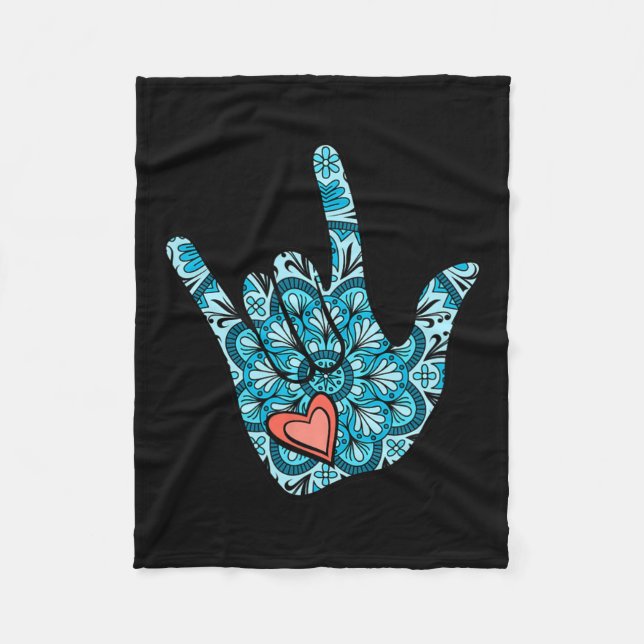 Sign Language I Love You Gesture Heart Deaf Awaren Fleece Blanket (Front)
