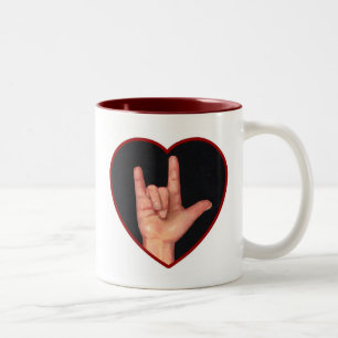 SIGN LANGUAGE I LOVE YOU HEART, HAND Two-Tone COFFEE MUG