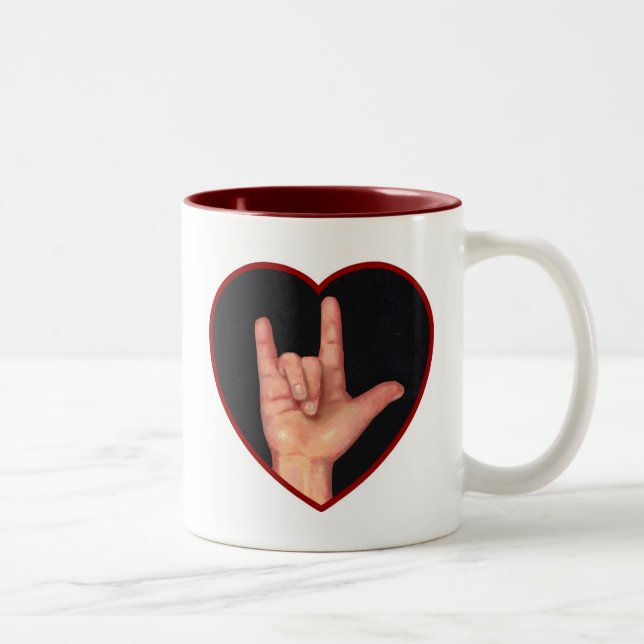 SIGN LANGUAGE I LOVE YOU HEART, HAND Two-Tone COFFEE MUG (Right)