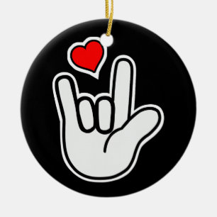 Sign Language I Love You Sign Ceramic Ornament