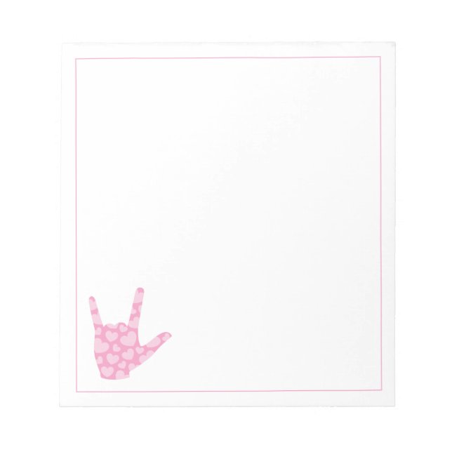 Sign Language I Love You Sign Pink Hearts Notepad (Front)