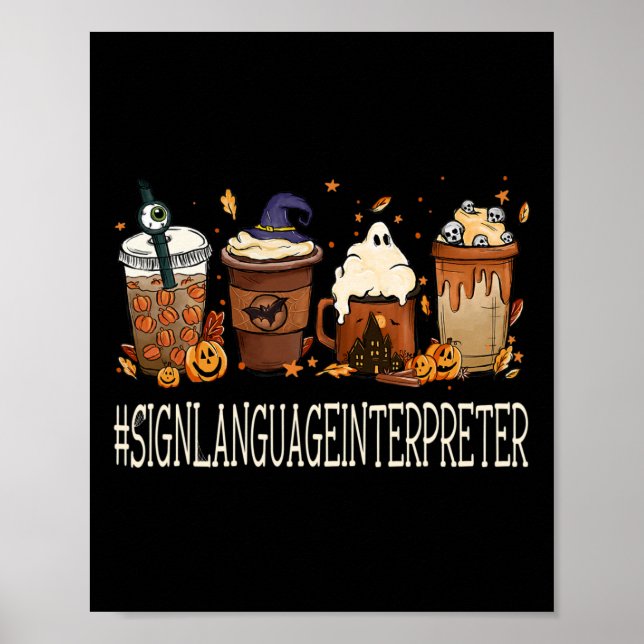 Sign Language Interpreter Horror Coffee Halloween  (Front)