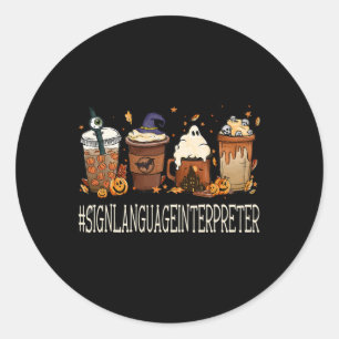 Sign Language Interpreter Horror Coffee Halloween  Classic Round Sticker