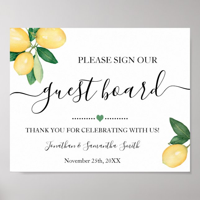 Sign Our Guest Board Wedding Reception Lemons Sign (Front)