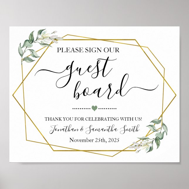 Sign our Guest board wedding shower greenery gold (Front)
