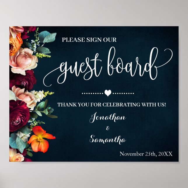 Sign our Guest Board Wedding Wine Navy Sign (Front)