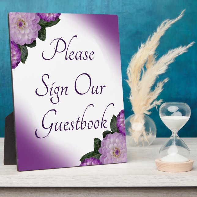 Sign Our Guest Book Dahlia Purple Lavender Floral Plaque (Side)