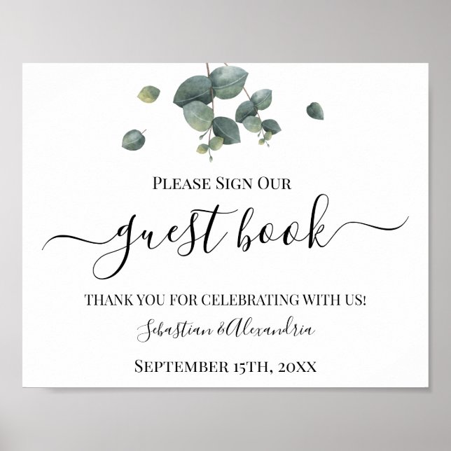 Sign our Guest Book Greenery Wedding Sign (Front)