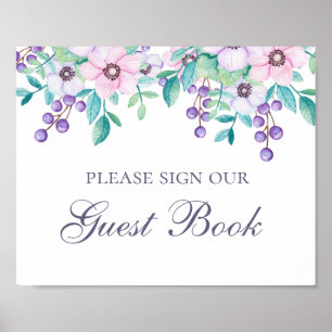 Sign our guest book. Purple and pink flowers