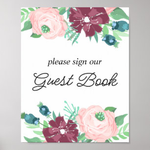 Sign our guest book. Purple boho garden flowers.