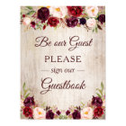 Sign Our Guestbook Rustic Wood Burgundy Red Floral