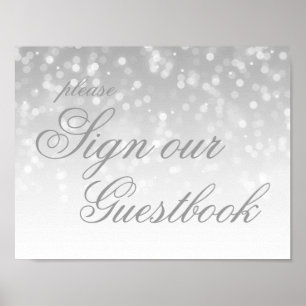 Sign Our Wedding Guestbook Silver Bokeh Lights