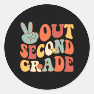 Sign Out Second Grade Groovy 2nd Last Days School Classic Round Sticker